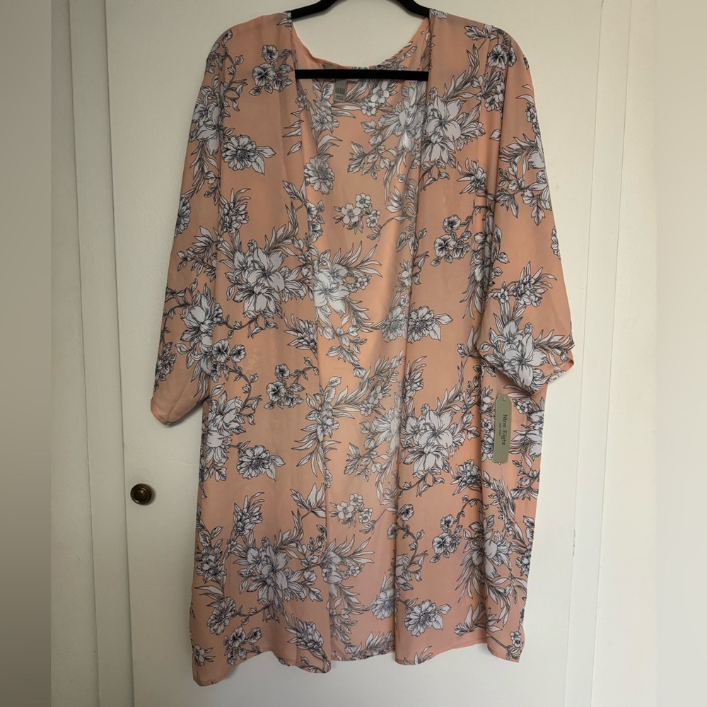 Pink Floral Women’s Plus Size XXL/XXXL Long Duster Cardigan Kimono NWT NEW